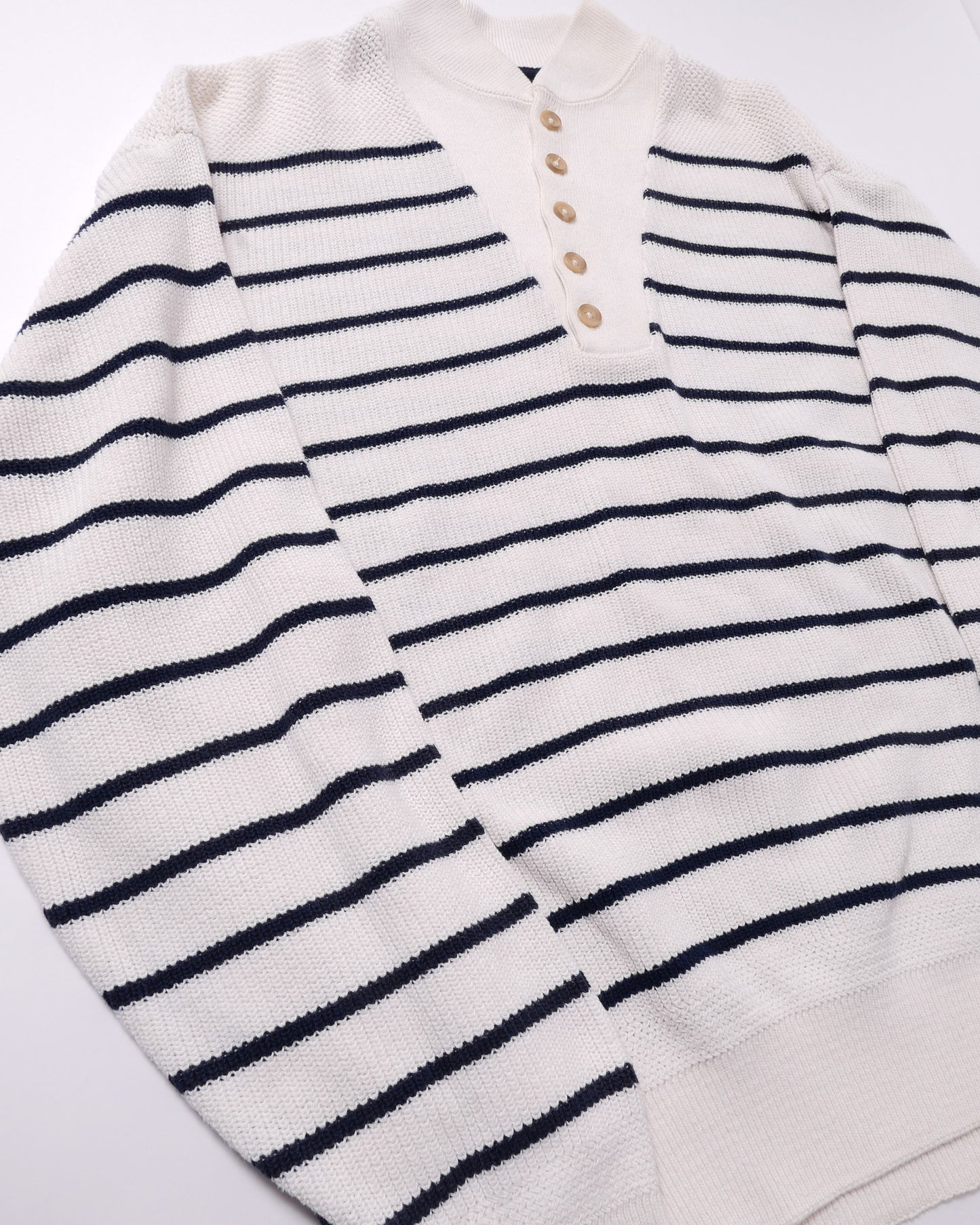 L.L.BEAN / 80's~ Henley Neck Border Knit / Made in USA -XL-