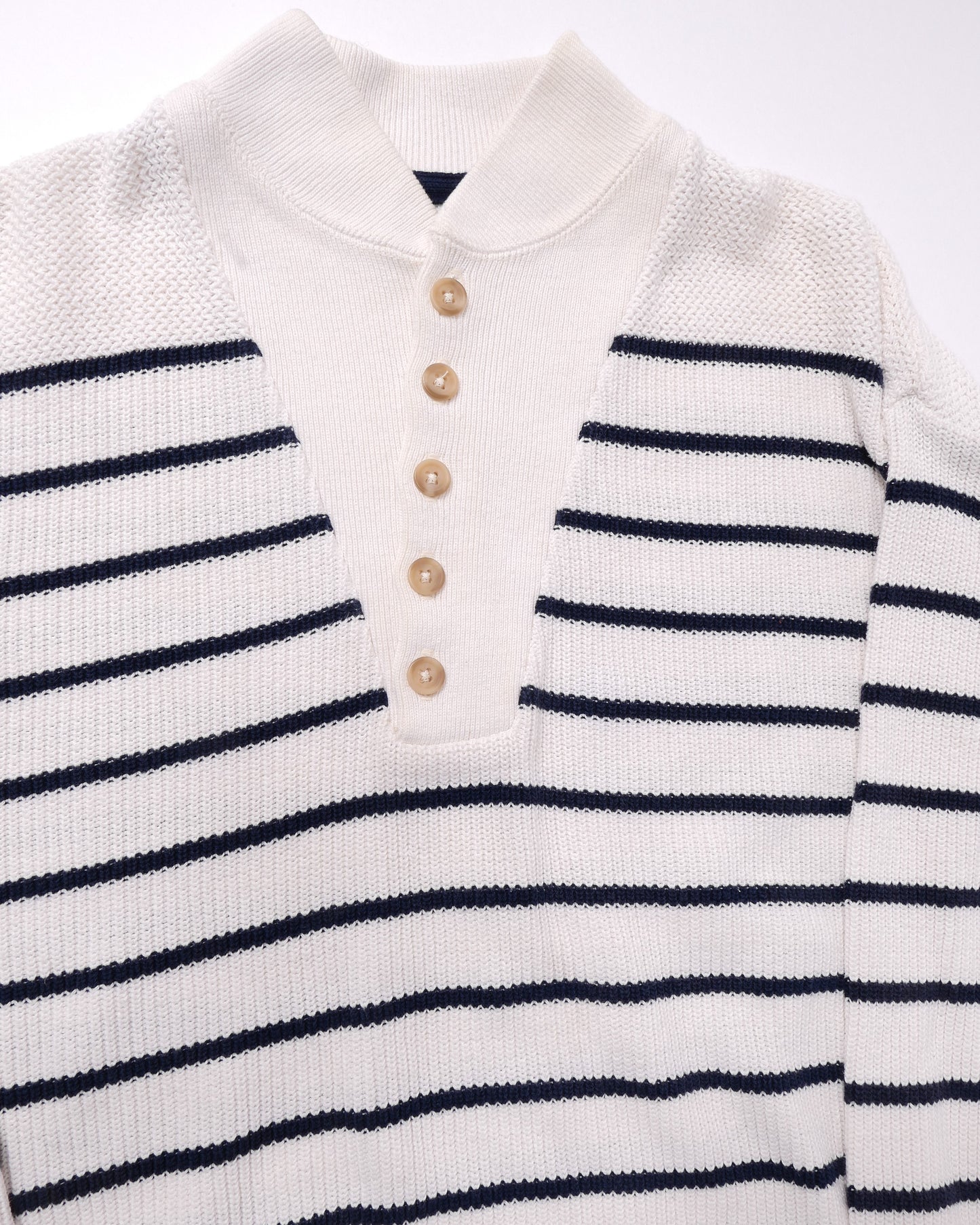 L.L.BEAN / 80's~ Henley Neck Border Knit / Made in USA -XL-