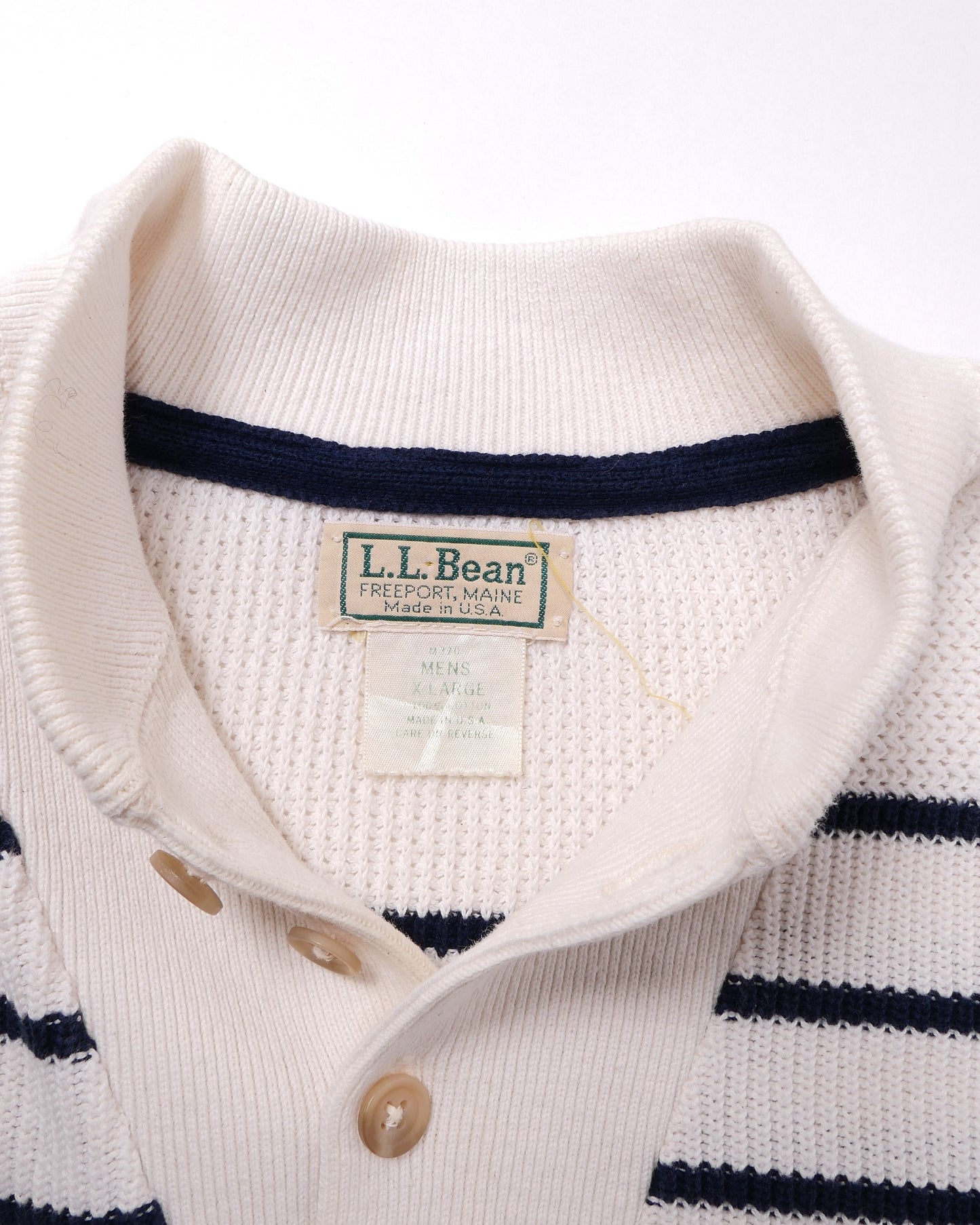 L.L.BEAN / 80's~ Henley Neck Border Knit / Made in USA -XL-