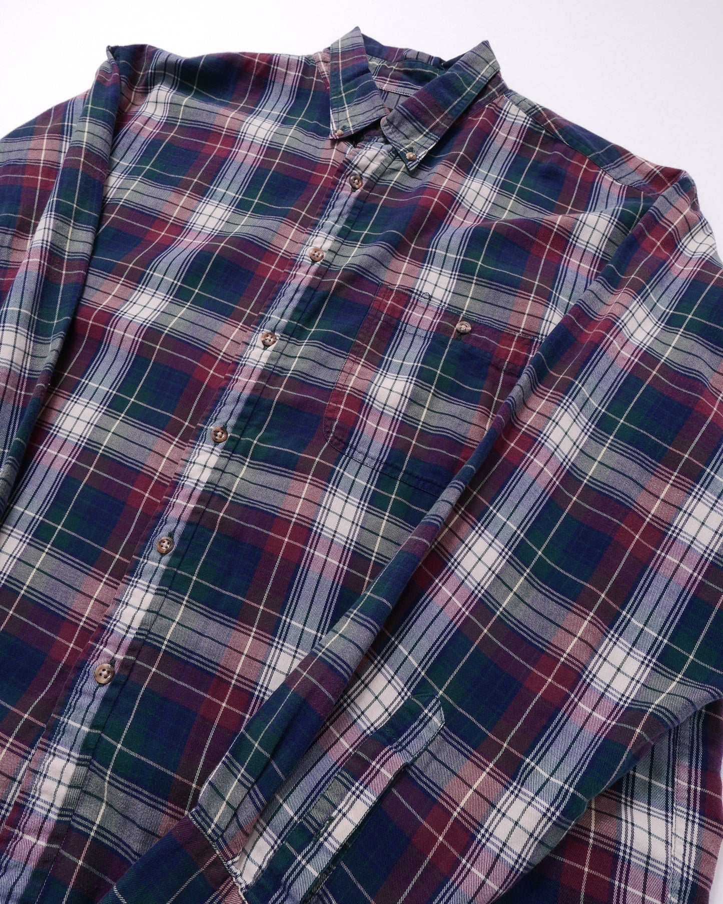 EDDIE BAUER / 80's Plaid B.D Shirt -XL-
