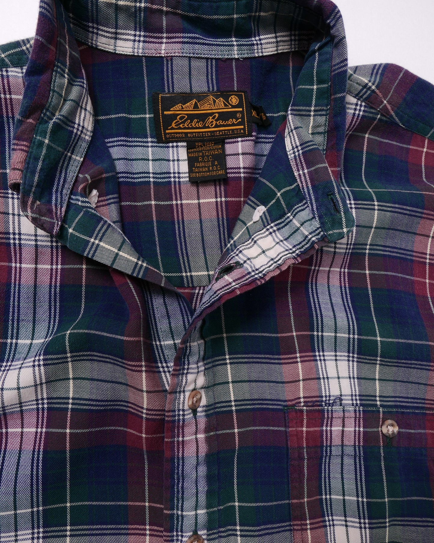 EDDIE BAUER / 80's Plaid B.D Shirt -XL-