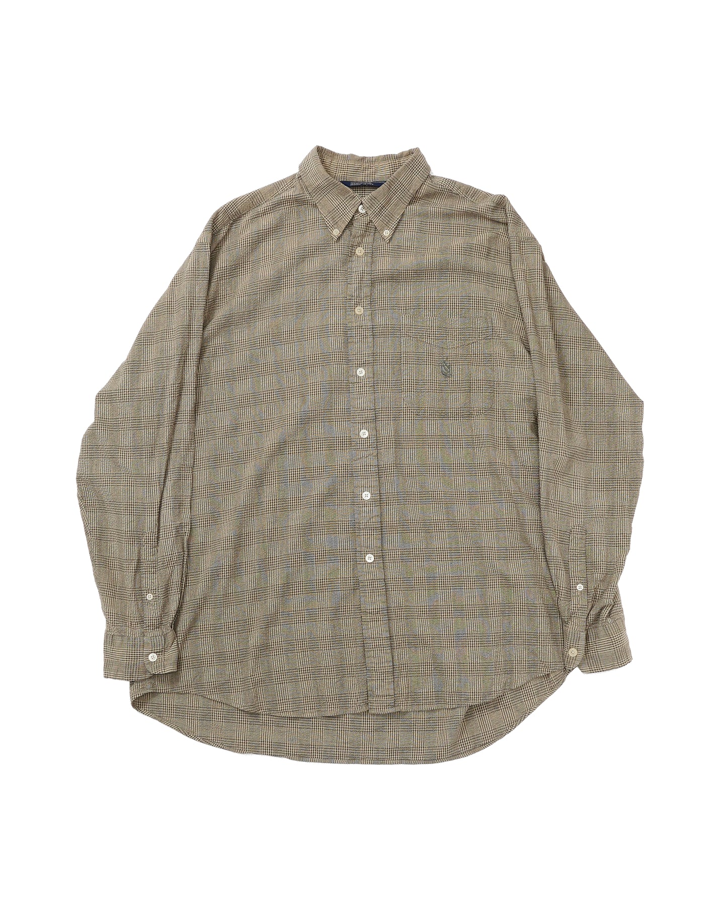 nautica / 90's Seersucker Plaid L/S Shirt -XL-