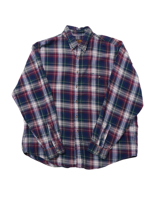 EDDIE BAUER / 80's Plaid B.D Shirt -XL-