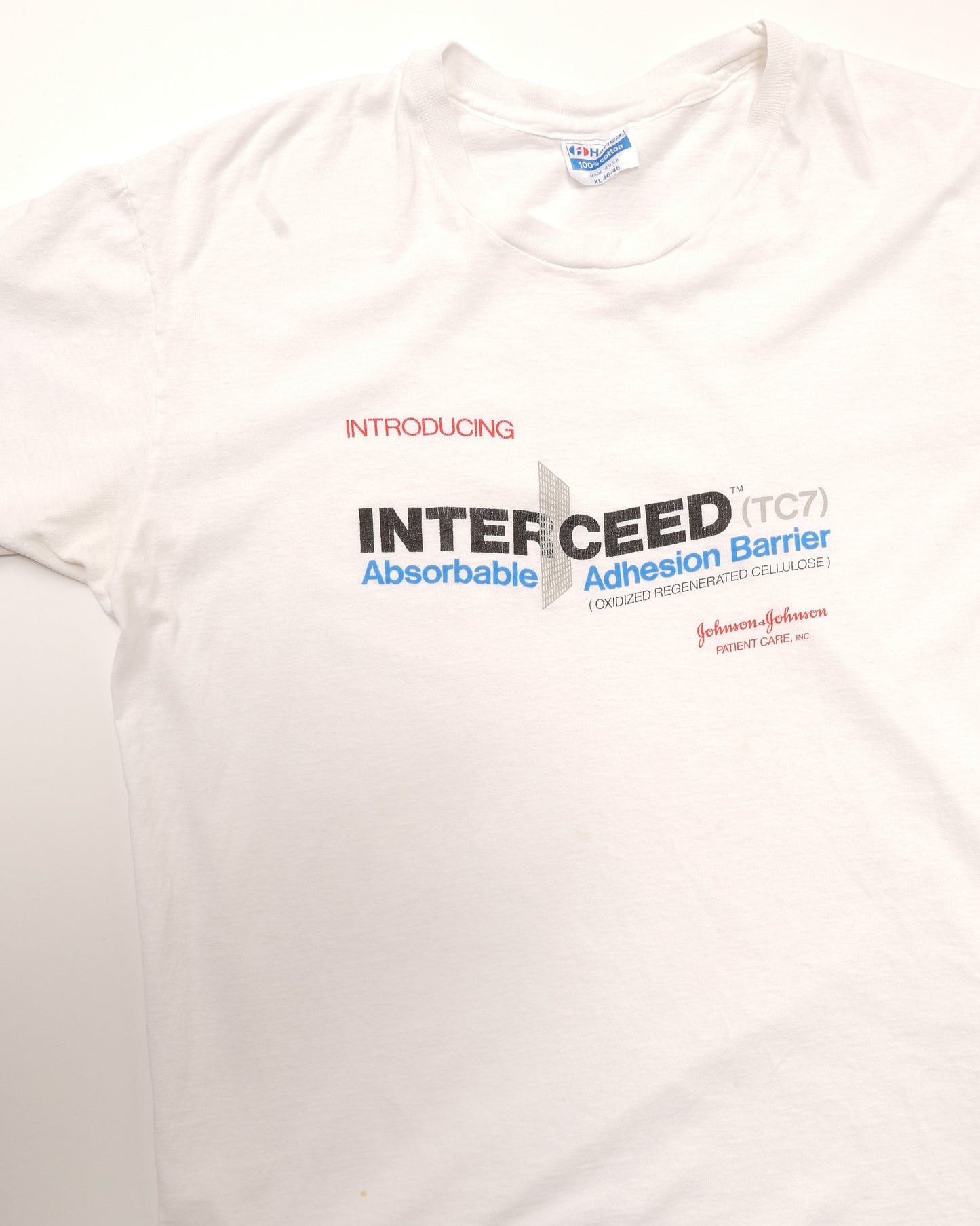 HANES / 90's Johnson & Johnson INTERCEED Tee "Made in USA" -XL-