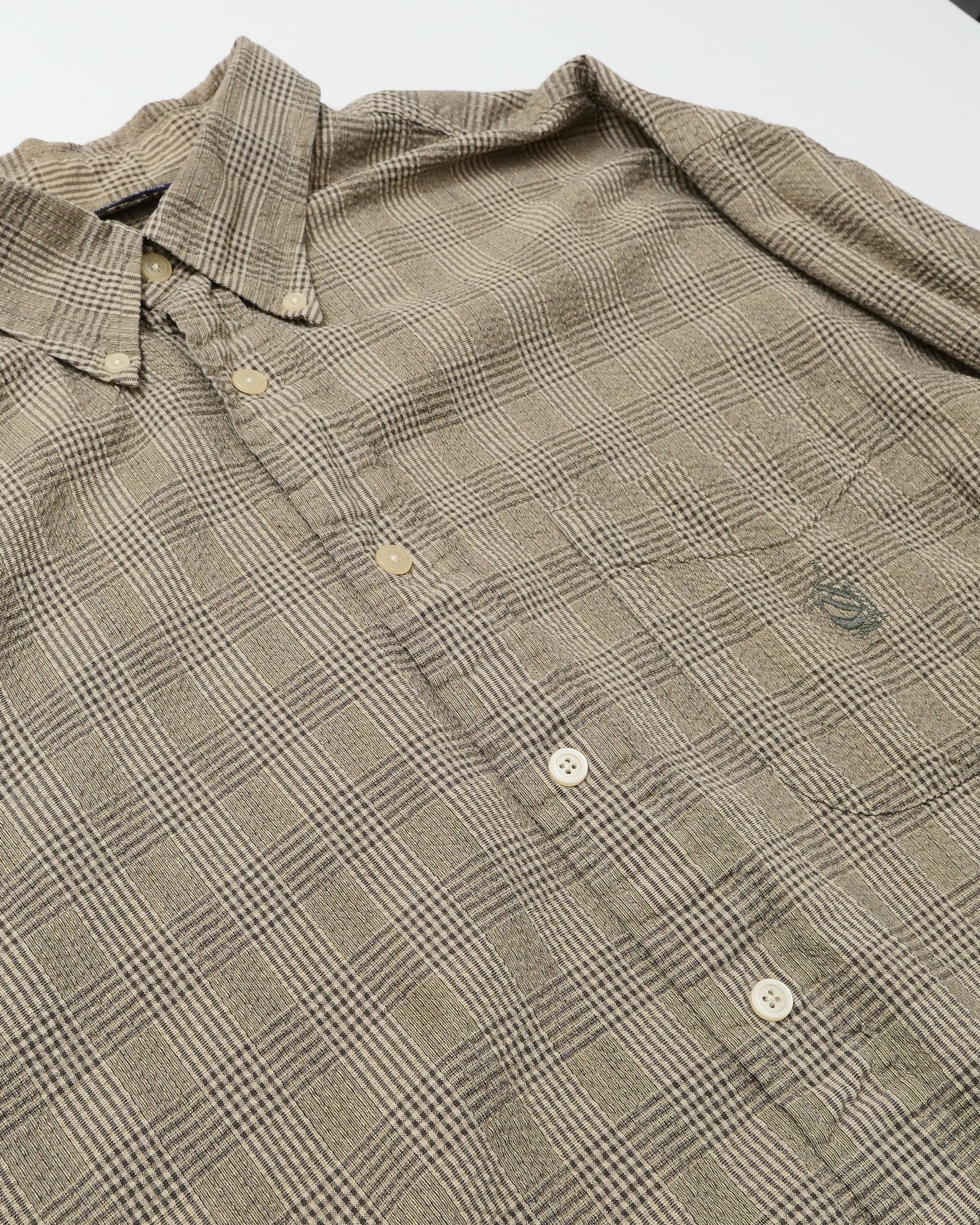 nautica / 90's Seersucker Plaid L/S Shirt -XL-