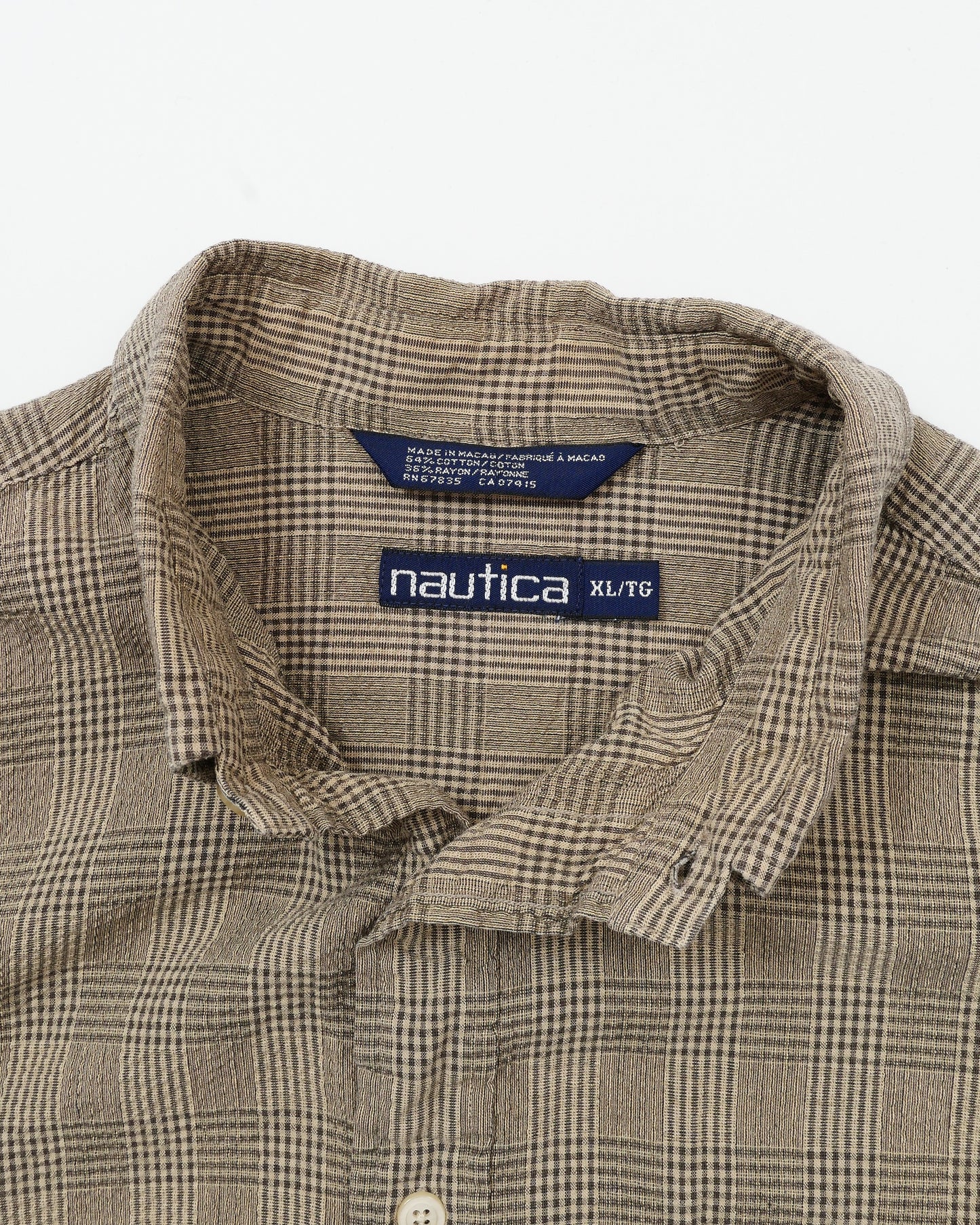 nautica / 90's Seersucker Plaid L/S Shirt -XL-