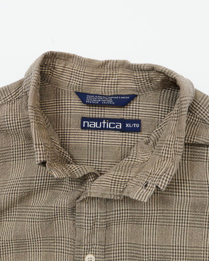 nautica / 90's Seersucker Plaid L/S Shirt -XL-