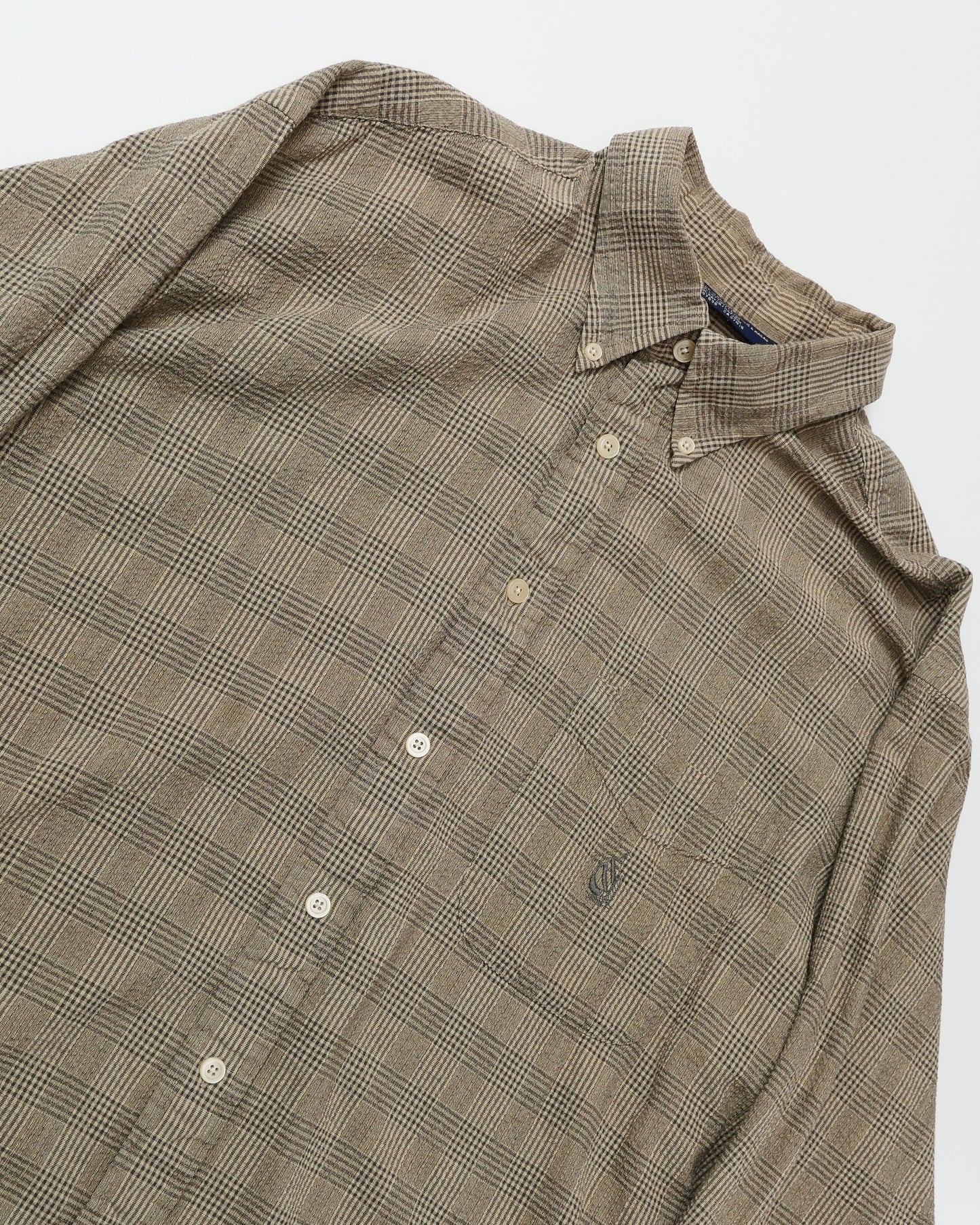 nautica / 90's Seersucker Plaid L/S Shirt -XL-