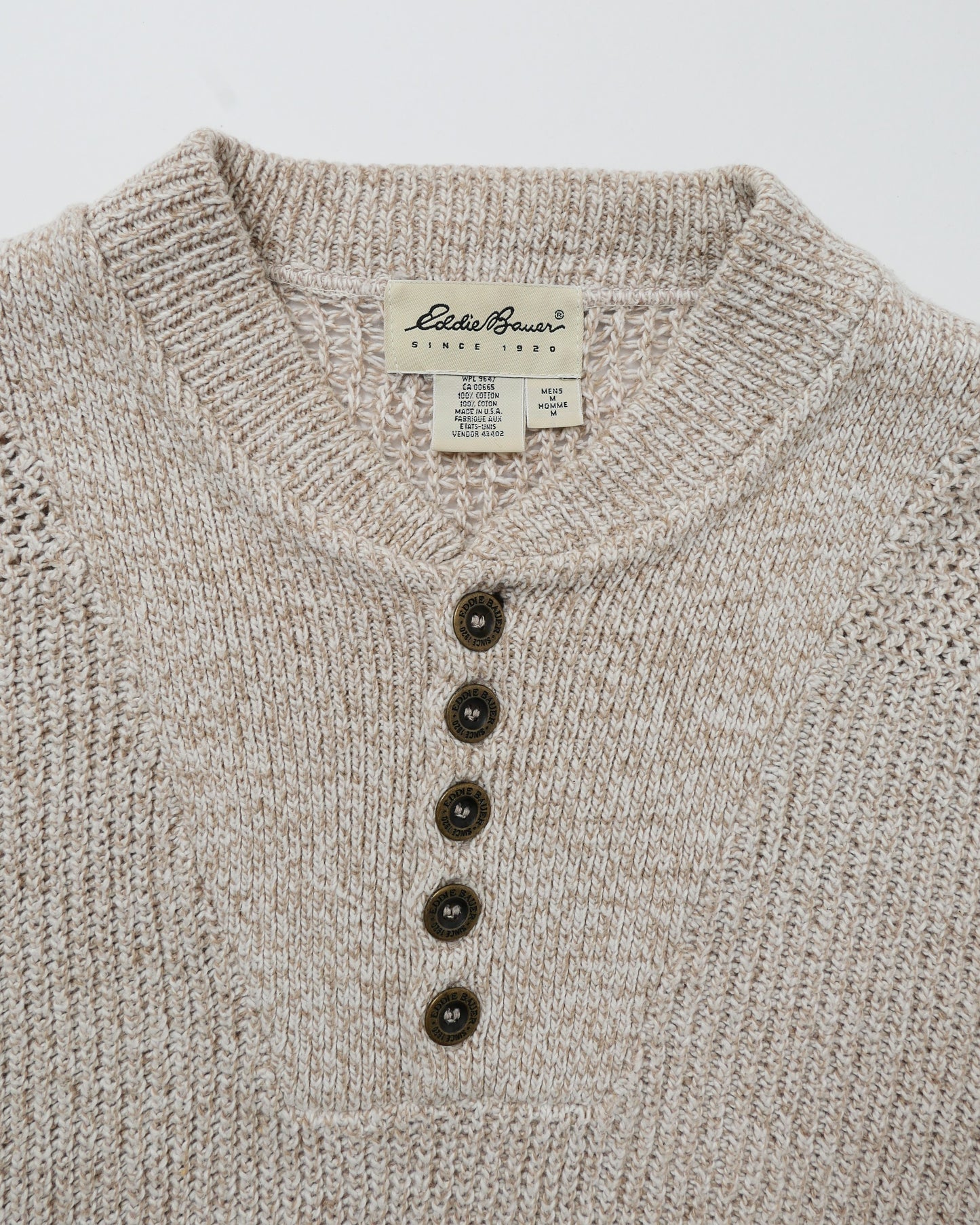 EDDIE BAUER / 90's Henry Neck Cotton Knit "Made in USA" -M-