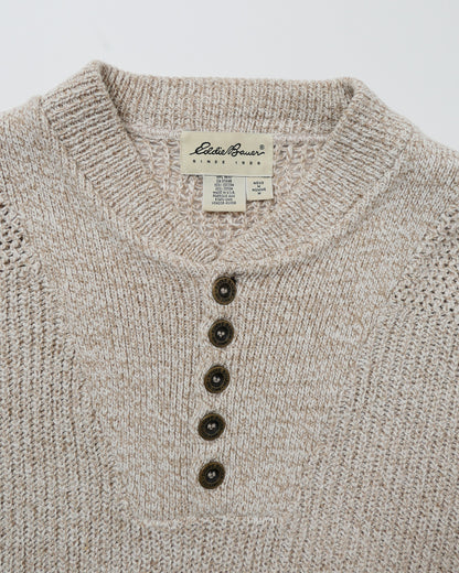 EDDIE BAUER / 90's Henry Neck Cotton Knit "Made in USA" -M-